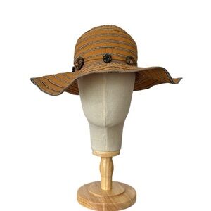 San Diego Hat Company Mustard Striped Wide Brim Sun Hat